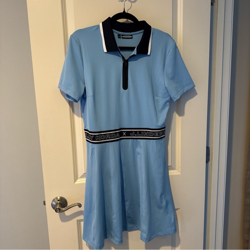J.Lindeberg Blue Nelly Korda Jacquard Collar Women's Short Sleeve Golf Dress | M - Picture 3 of 10